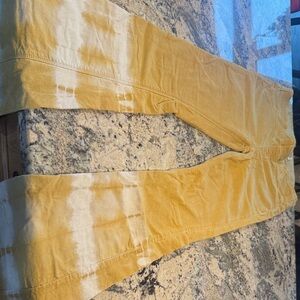 Free People Yellow & White Tie-Dye corduroy Penny Pull on  Flare Jeans